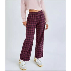 Aritzia Tna Oakwood Flannel Pants Plaid Purple Organic Cotton Lounge Size XS